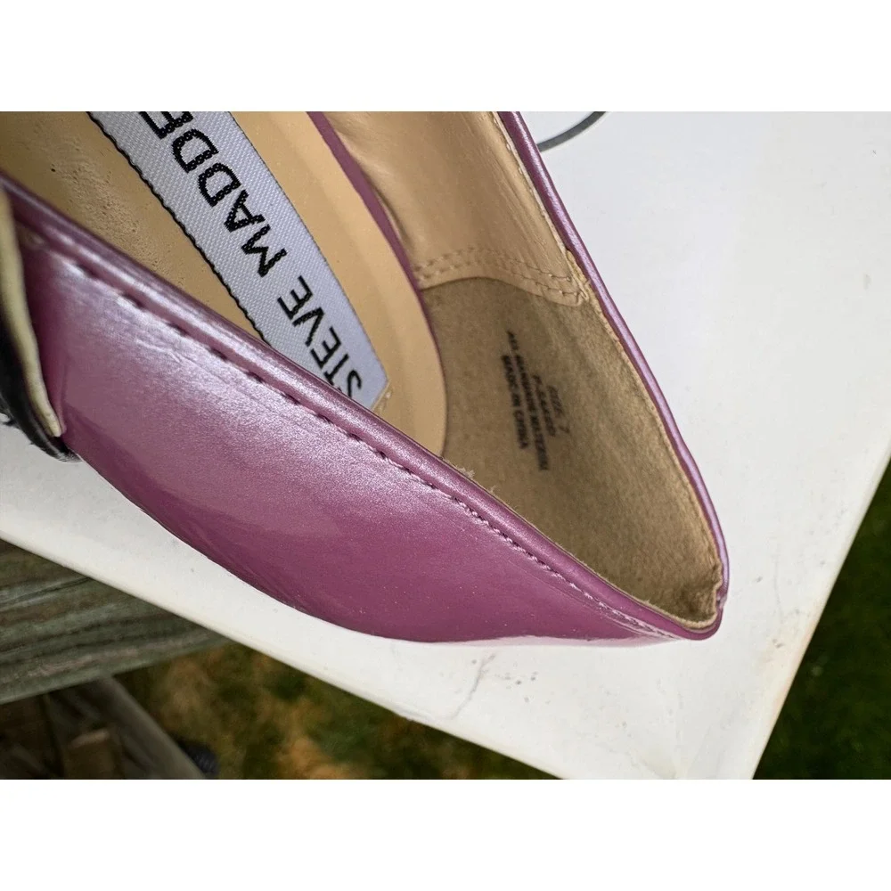 Steve Madden Saassi Lavender Metallic Peep Toe Platform Mary Jane Heels Navy 7